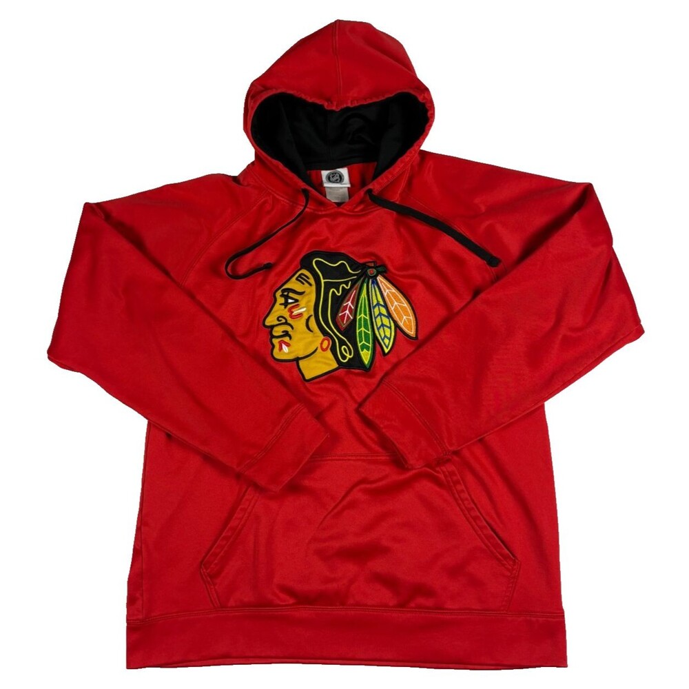 Chicago Blackhawks NHL Red Embroidered Logo Pullover Hoodie Men's L Hockey